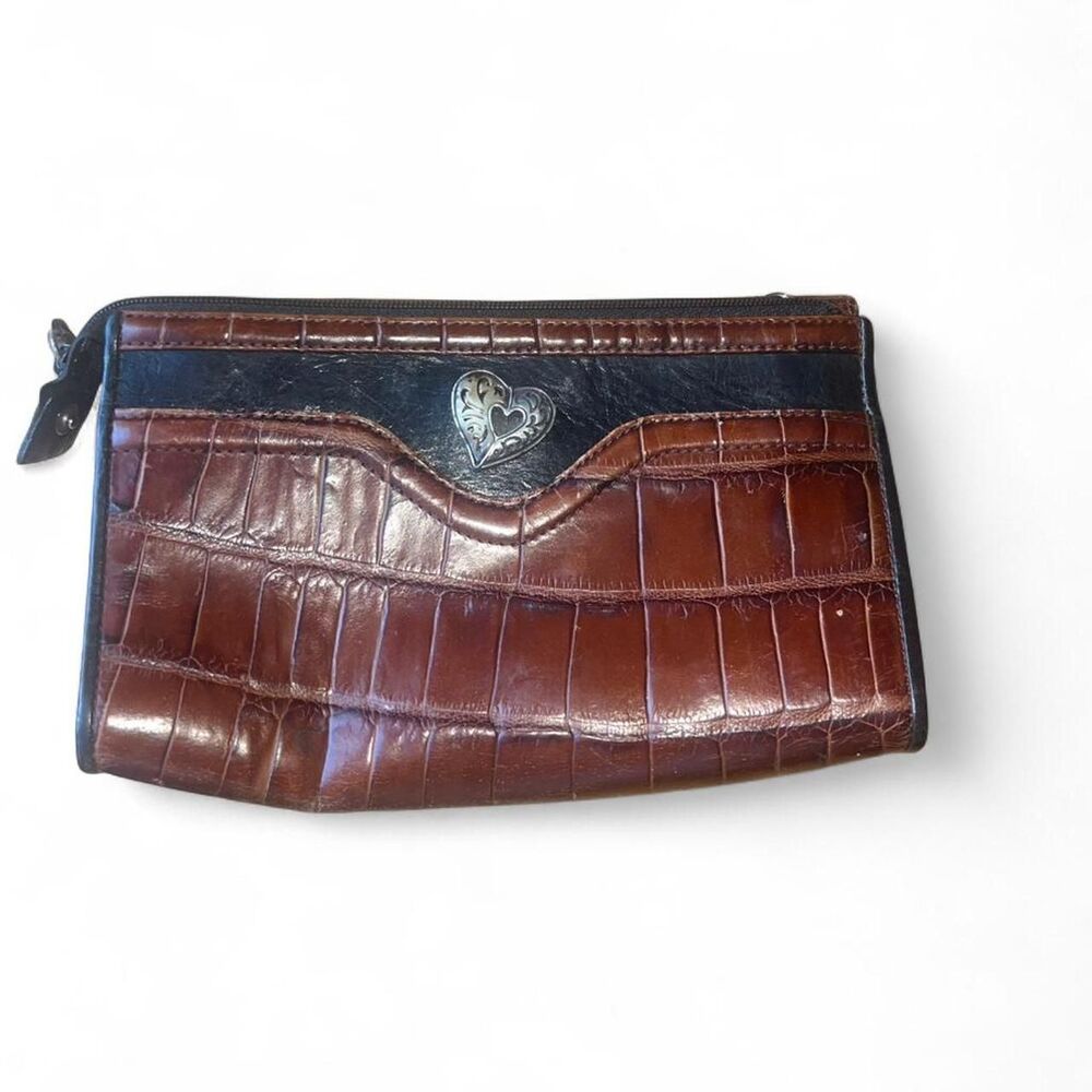 Vintage Brighton Women's Brown and Black Pouch Wallet with Heart Charm